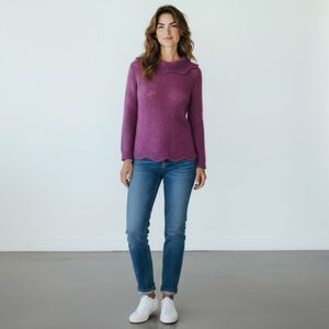 Vintage Purple Wool Mohair Cowl Neck Scalloped Ann Taylor Sweater - Small